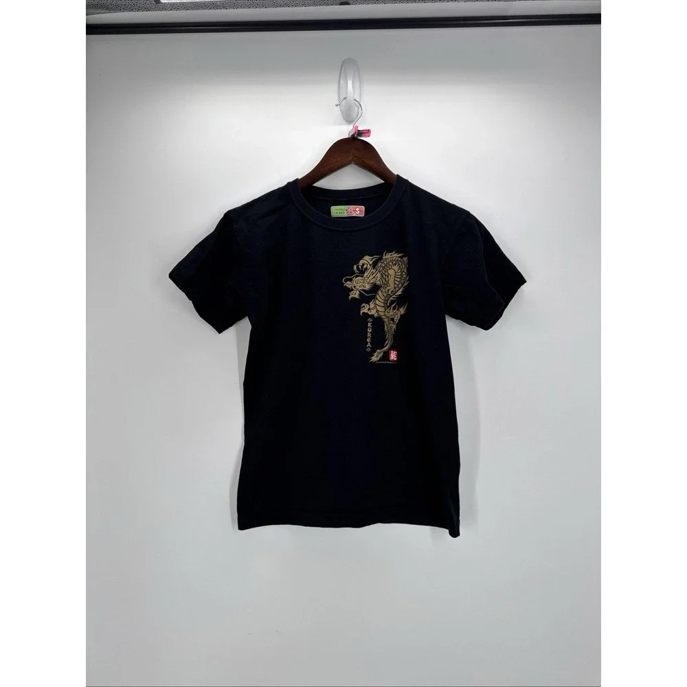 World Korea T Shirt Small Black Gold Dragon Sung Tae Kim Graphic Made in Korea